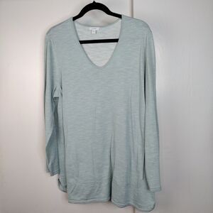 Pure Jill 100% Cotton Long Tunic Sweater Women Size L Teal Front Pockets